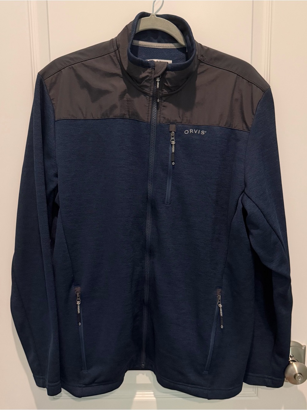 ORVIS Full Zip Fleece Lined Navy & Brown Casual Jacket Men’s Size M Pockets